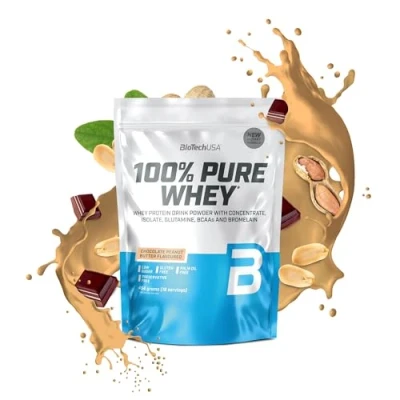 Imagen de BioTechUSA 100% Pure Whey Proteína en Polvo con BCAA y Glutamina Sin Gluten, Aceite de Palma, 454 g, Mantequilla avellanas chocolate