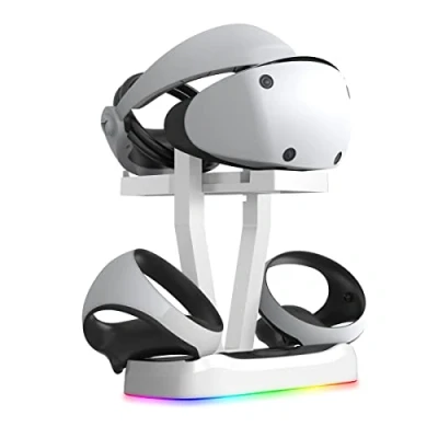 Imagen de EMEBAY Soporte y estación de Carga con Luces RGB para PS VR2, Indicadores Auriculares Realidad Virtual Cargador Compatible Play*Station VR2