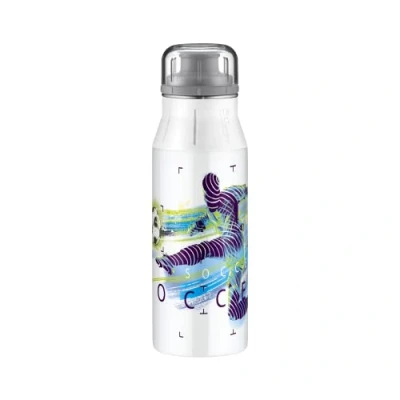 Imagen de alfi KIDS BOTTLE 600 ml, soccer, cantimplora infantil de acero inoxidable, absolutamente estanca con tapón rosca, botella ligera y robusta, para bebidas gas, sin marcas huellas, BPA