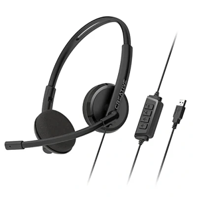 Imagen de Creative HS 220 Cascos USB con micrófono de condensador cancelación ruido y botón control remoto incorporado para silenciar el micrófono.
