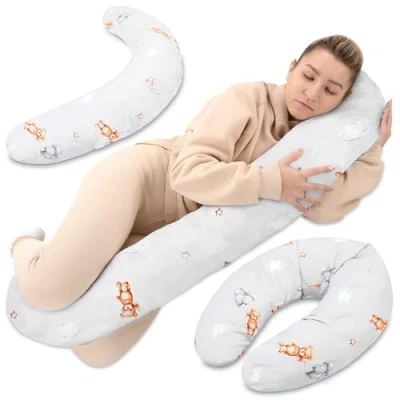 Imagen de Totsy Baby Almohada Embarazada XXL para Dormir de Lado cojin y Lactancia Larga con Funda 190 cm Osos Peluche