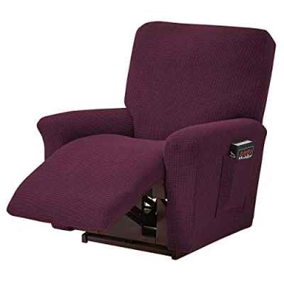 Imagen de ele ELEOPTION Funda para sofá reclinable, elástica sillón de Descanso, Elastano Jacquard, 4 Piezas, Relax, Masaje, Color Burdeos