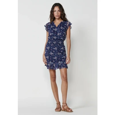 Imagen de Vestido Corto Semitransparente con Forro Elástico y Estampado Floral en Color Navy para Mujer
