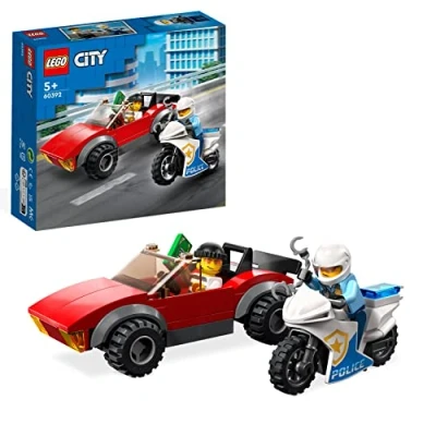 Imagen de LEGO City Moto de Policía y Coche a la Fuga, Deportivo Juguete para Niños Niñas 5 Años en Adelante, Accesorios 2 Minifiguras, Regalo Cumpleaños 60392