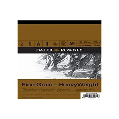 Imagen de Bloc Encolado ideal para Dibujo DALER ROWNEY Fine Grain, de Formato 14,8 x 21 cm, con 30 Hojas Papel 200 g/m2 Grano Fino