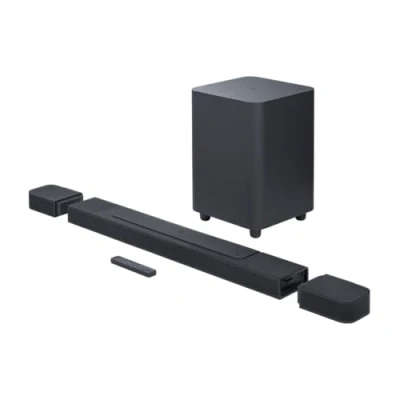 Imagen de Barra de sonido JBL Bar 1000, Bluetooth, Subwoofer inalámbrico, 880 W, Altavoces envolventes desmontables, Wifi integrado, Canales 7.1.4, Negro