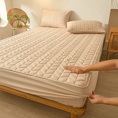 Imagen de Sobrecolchon, Transpirable Anti Bacterias Cubre Colchon, Topper sobre Colchon Adaptable, Funda Antiacaros Disponible en Diferentes Medidas,Beige,90 * 200+30cm