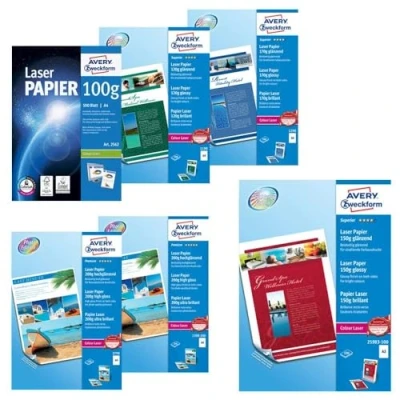 Imagen de Avery España 1198 Pack de 200 folios papel fotográfico para impresoras láser, 210 x 297 mm, color blanco