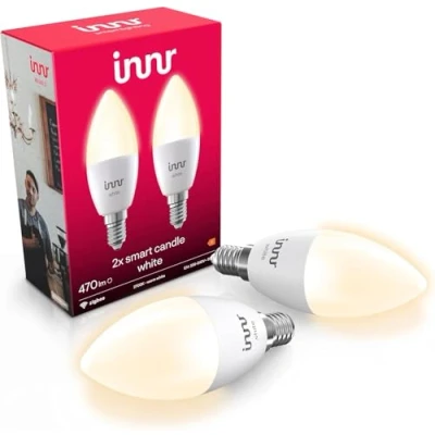 Imagen de Innr Bombilla Inteligente E14 Vela, Luz Blanca Cálida, LED, Compatible con Hue*, Alexa, Amazon Echo (4ª gen), LED Zigbee, Regulable, 470 lúmenes 2 Pack