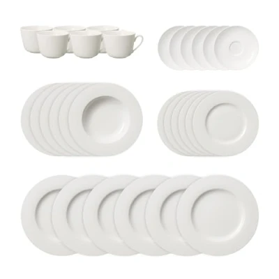 Imagen de Villeroy &amp; Boch Twist White Set Básico 30 Piezas Blanco, Apto Para Lavavajillas, Microondas, Platos Ceramica, Vajilla, Tazas, Premium Porcelain