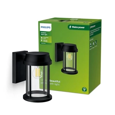 Imagen de Philips Lighting Aplique pared Exterior Bellini, formato redondo, negro, max. 25W, resistente a intemperie IP44 (no incluye bombilla)