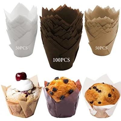 Imagen de LUZOON Tazas de Papel Pastel Tulipán a Prueba Grasa Muffin para Hornear Cupcakes y Magdalenas, Cafeterías, Pastelerías, Bodas, Fiestas Cumpleaños, 200 Piezas (200 ①)