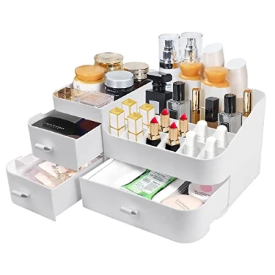 Imagen de REFORUNG Organizador de Maquillaje con Cajones Cosméticos Caja Almacenamiento para Almacenar Lápiz Labial/Paletas Sombras Ojos/Perfumes/Joyas (Blanco)
