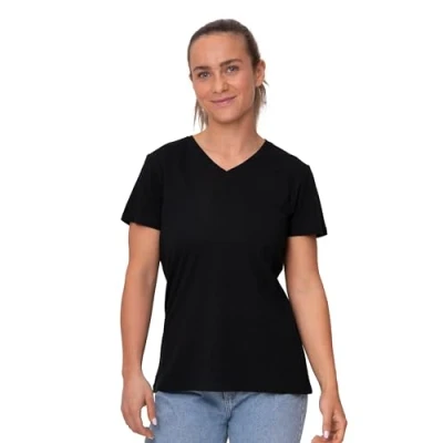 Imagen de DANISH ENDURANCE Camiseta de Algodón Orgánico para Mujer Manga Corta, Cuello Redondo o en V…, Pico Negro, XS