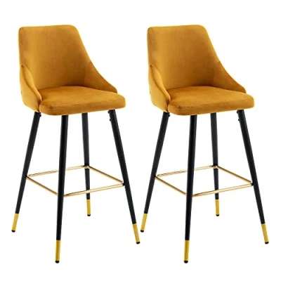 Imagen de Duhome Juego de 2 taburetes Bar Tela (Terciopelo) Cuadrado con Respaldo Patas Metal seleccion Color 5170G, Color:Amarillo, Material:Terciopelo