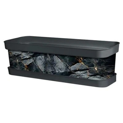 Imagen de Acan Tradineur Jardinera de plástico con Plato, Modelo Black Gold, Polipropileno, Tiesto, macetero, Recipiente para Plantas, Fabricada en España (Antracita 60 cm)