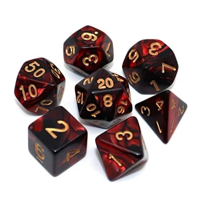 Imagen de CREEBUY DND Juego de dados RPG rojo y negro para Dungeon and Dragons D&amp;D MTG 7 poliédricos