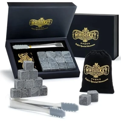 Imagen de WHISISKEY Set de Piedras Whisky 12 Cubitos Hielo Reutilizables Caja Regalo Regalos Originales para Hombre Accesorios Whiskey