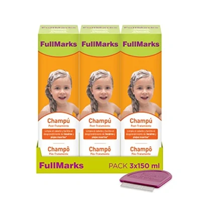 Imagen de Full Marks Champú Post Tratamiento Piojos, Limpia el cabello y elimina los rastros de la loción/spray contra piojos 3x150 ml