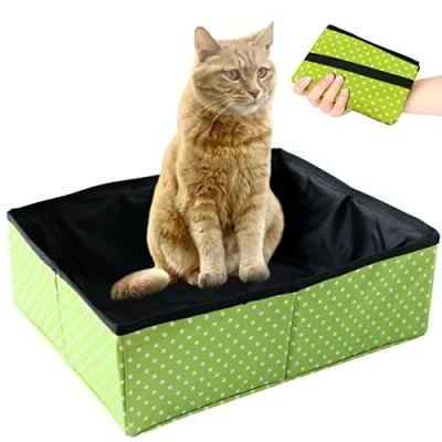 Imagen de Caja de Arena para Gatos Viaje Plegable, Arenero Portátil, Impermeable, Fácil Limpiar Gatitos, Conejos, Mascotas Uso Doméstico, Exteriores, Coche, Camping, Verde