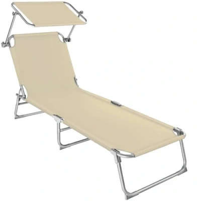 Imagen de TecTake® Tumbona Plegable con Toldo y Respaldo Regulables, Piscina Reposacabezas Parasol, Playa Resistente a la Intemperie, Tumbonas Jardín Exterior, Carga Máx. 110 kg Beige