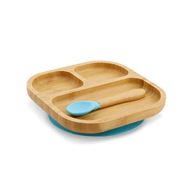 Imagen de GREENBOX juego de platos cuadrados bambú, plato con ventosa cuchara, certificado FSC, cuencos madera bambú para niños pequeños, y cuenco aperitivos, vajilla