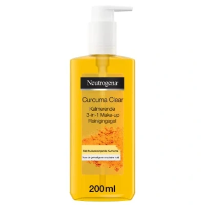 Imagen de Neutrogena Curcuma Clear Gel micelar calmante 3 en 1 (1 x 200 ml), limpiador facial sin aceite con cúrcuma para piel sensible imperfecciones, desmaquillante resistente al agua