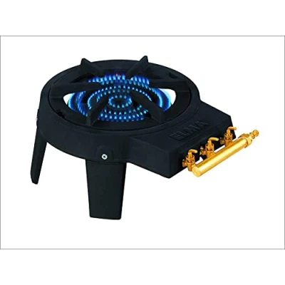 Imagen de Elma Hornillo de Gas Butano con Triple Válvula fabricado en Hierro Fundido para Exteriores Fogón Portátil 40x40x16cm Fácil Instalación