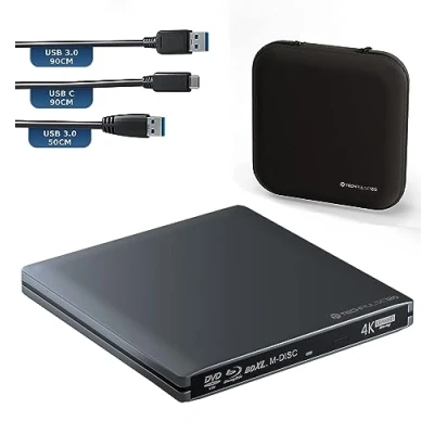 Imagen de techPulse120 Grabadora de BLU Ray USB 3.0, versión 3 Aluminium [Paquete lujo UHD 4K] Gris aluminio / antracita