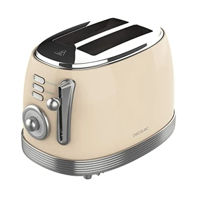 Imagen de Cecotec Tostadora Toast&amp;Taste 800 Vintage Light Beige. 850 W, Doble Ranura Corta Extra anchas de 3,8 cm, 2 Tostadas, Acabados en Acero Inoxidable, Estilo Vintage, 3 Funciones, Beige