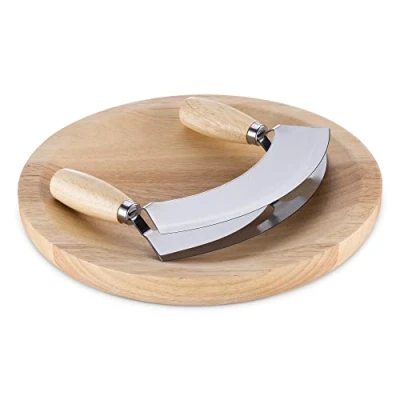 Imagen de Navaris Tabla con Cuchillo Para picar Juego de cocina 1x madera y media luna cortar alimentos verduras hierbas 24 CM