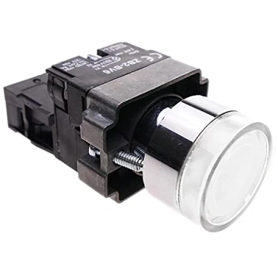 Imagen de BeMatik Pulsador momentáneo 22mm 1NC 400V 10A Normal Cerrado con luz LED Blanco
