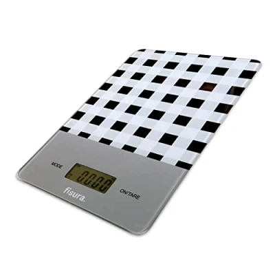 Imagen de FISURA Báscula de cocina digital vichy Balanza electrónica original 5kg/11lbs. para alimentos multifunción. Cristal y ABS. 15 x 22 (Negro)