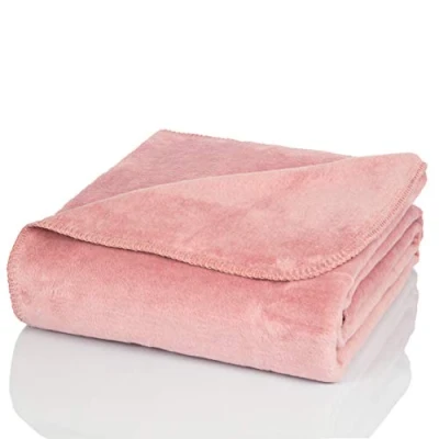 Imagen de Glart Manta de lana suave y gran capacidad térmica, mullida felpa para acurrucarse o cubrir el sofá, 130 x 170 cm, rosa palo
