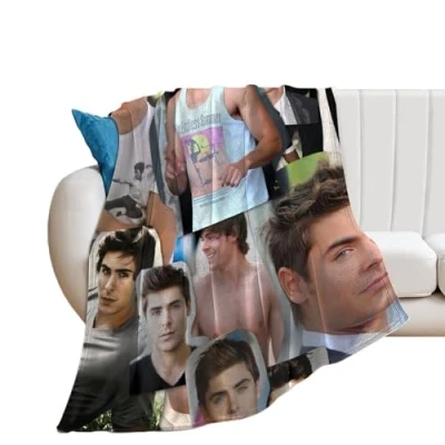 Imagen de QapLWczK Collage Zac Efron manta súper suave de franela sedosa ligera para sofá, cama uso en todas las estaciones, 80 x 60 pulgadas
