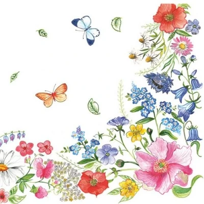 Imagen de 20 Servilletas de flores, jardín y naturaleza, cenefa flores colores como decoración mesa. papel con diseño. También para decoupage decoupage, 33 x cm