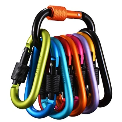 Imagen de Gimars 10PCS*8cm Mosquetones de Cierre Rosca Mosquetón Bloqueo Aleación Aluminio Metal con Tapón Forma D para Mochila Senderismo Camping Viaje Pesca Deporte al Aire