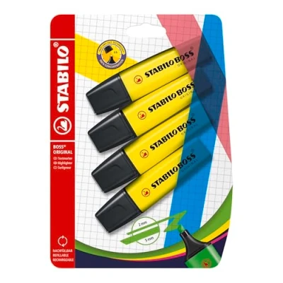 Imagen de Marcador fluorescente STABILO BOSS ORIGINAL Pack con 4 marcadores amarillos