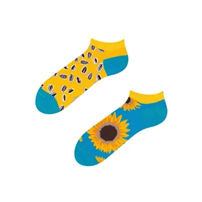 Imagen de Dedoles Calcetines Unisex Hombre Mujer y Niños Algodón muchos diseños divertidos diferente izquierda derecha, color: Amarillo, diseño: Girasol (tobilleros), tamaño: 35 38