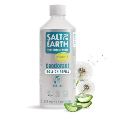 Imagen de Natural Deodorant Roll On Refill by Salt of the Earth, Unscented Vegan, Long Lasting Protection, Leaping Bunny Approved, Made in UK 525ml