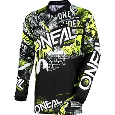 Imagen de O&#039;Neal Camiseta Motocross Manga Larga MX MTB Mountain Bike Ajuste para un máximo Rango de Movimiento, protección Codo Cosida Element Jersey Attack Adulto Negro Amarillo Neón Talla XL
