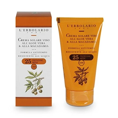 Imagen de L&#039;Erbolario Crema Solar Facial Antiedad, Protección Media, Efecto Aloe Vera y Macadamia, Resistente al Agua, FPS 25, Tamaño 75ml