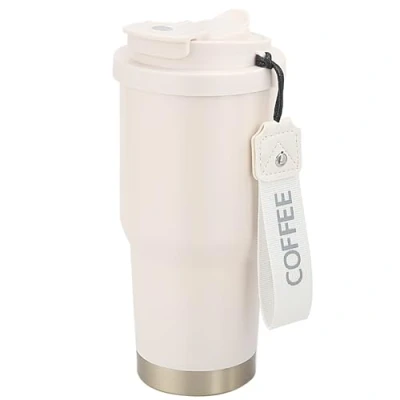 Imagen de Vaso Termo Cafe para Llevar Taza Café Coffee Mug 530ml de Acero Inoxidable 304, Doble Pared Aislante, 360 Antigoteo, con Tapón Pajita y Boquilla Bebida Caliente Fría (Blanca)