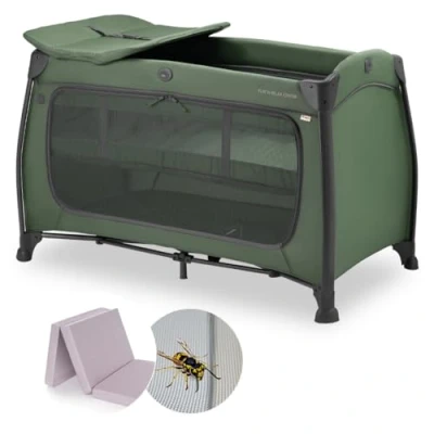 Imagen de hauck Play N Relax Center Cuna de Viaje Dos Alturas para Recién Nacidos, Set Bebe con Colchon y Mosquitera, Parque Infantil Cambiador Ruedas, Cama Verde