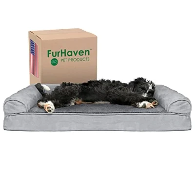 Imagen de Furhaven Large Memory Foam Dog Bed Plush &amp; Suede Sofa Style w/Removable Washable Cover Gray,