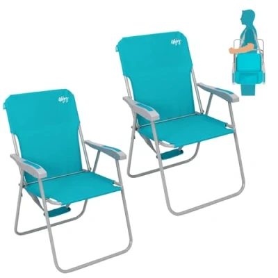 Imagen de #WEJOY Silla de Playa Plegable con Reposabrazos Sillas Acampada Camping Respaldo Alto Portátil, Carga Máxima 136 kg, para Exterior Jardín 1/2 Piezas