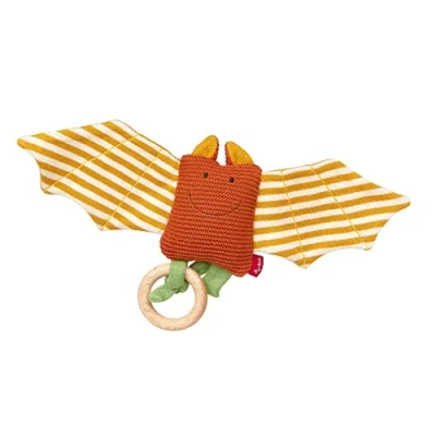 Imagen de SIGIKID 39673 Muñequera de punto con diseño murciélago algodón anillo madera y sonajero, para agarrar, escuchar jugar bebés 3 a 12 meses, naranja, 8 x 34 cm