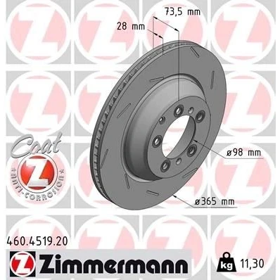 Imagen de ZIMMERMANN 460.4519.20 Disco de freno 365 28 8/5 5 130 ventilación interna, ranurado revestido
