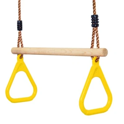 Imagen de Leogreen Columpios de Cadena para Niños, Columpio Infantil Trapecio con Anillos, Madera Árbol Exterior e Interior, Amarillo