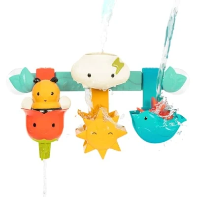 Imagen de Battat Barra de Juguetes para baño bebé 6 Piezas extraíbles y 2 ventosas. apilar clasificar niños pequeños 12 Meses + Rain &amp; Shine Bath Bar